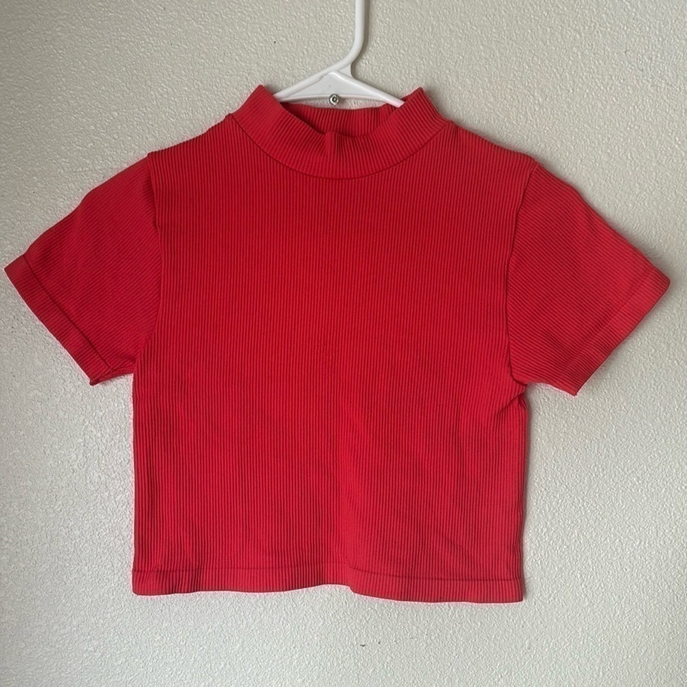 Poof NY Pink Ribbed Crop Top Small Medium